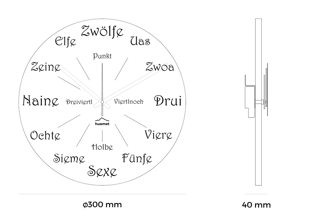 Uhrform - Geräuschlose Wanduhr, Eichenholz, rund, ø 30 cm