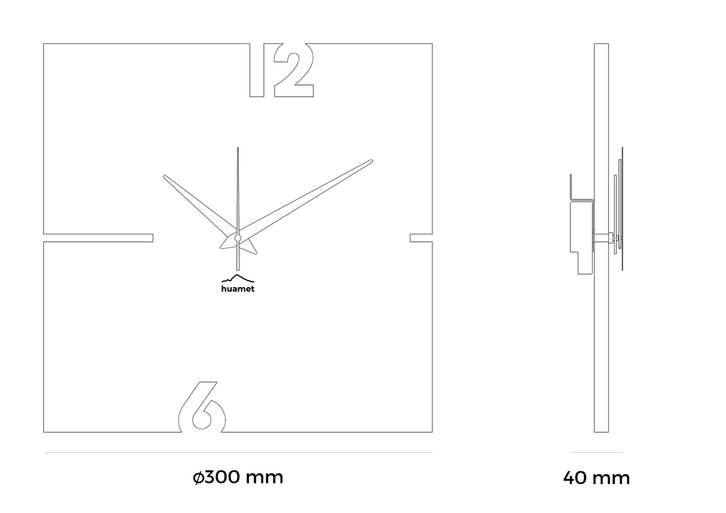 Puhr - Geräuschlose Wanduhr, Eichenholz, eckig, 30 x 30 cm